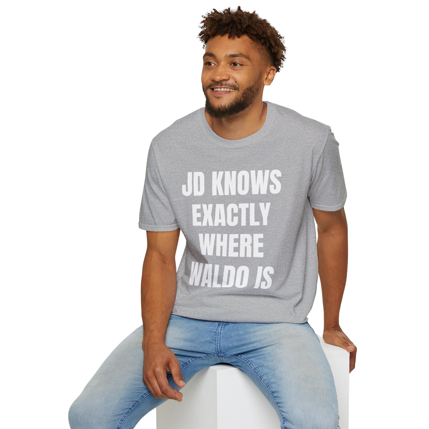 Waldo Joke T‑Shirt — "JD knows EXACTLY where Waldo is" / Vance 2028 American Flag Tee