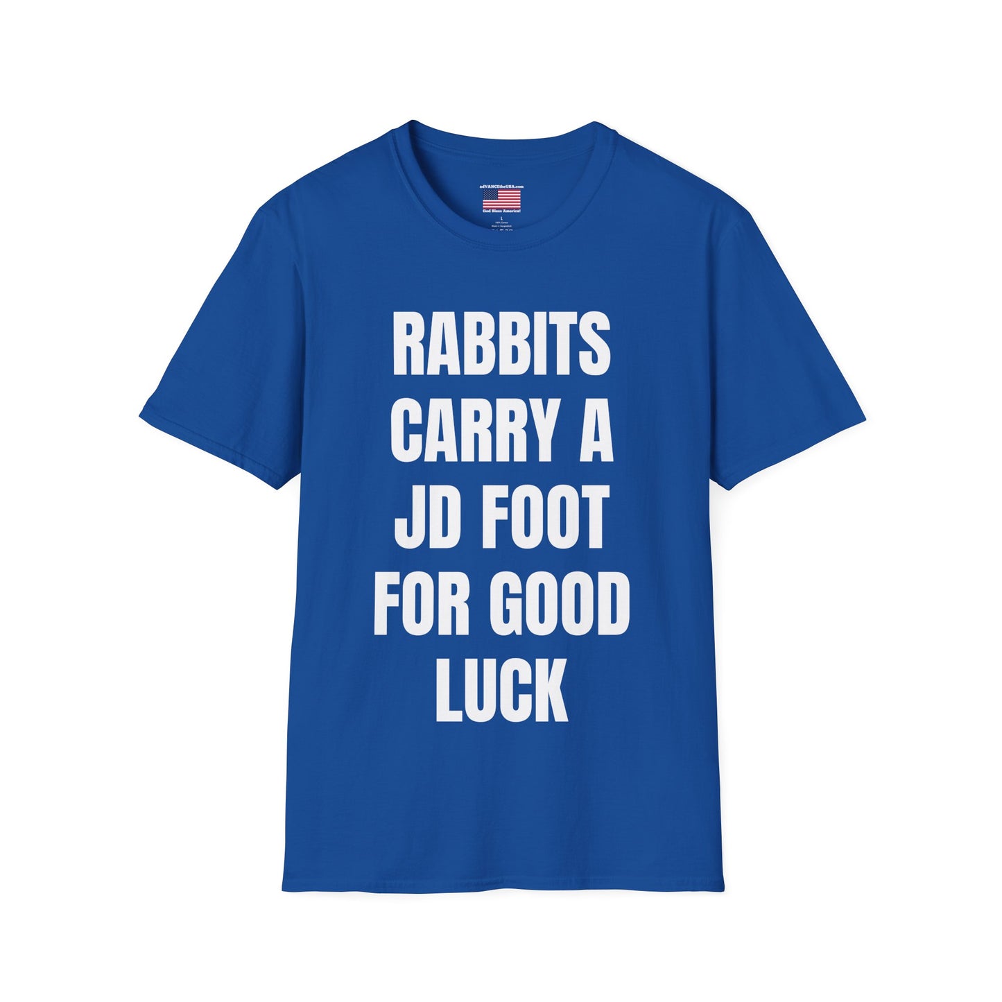 Vance 2028 Funny Political T‑Shirt — "Rabbits Carry a JD Foot for Good Luck" Graphic Tee