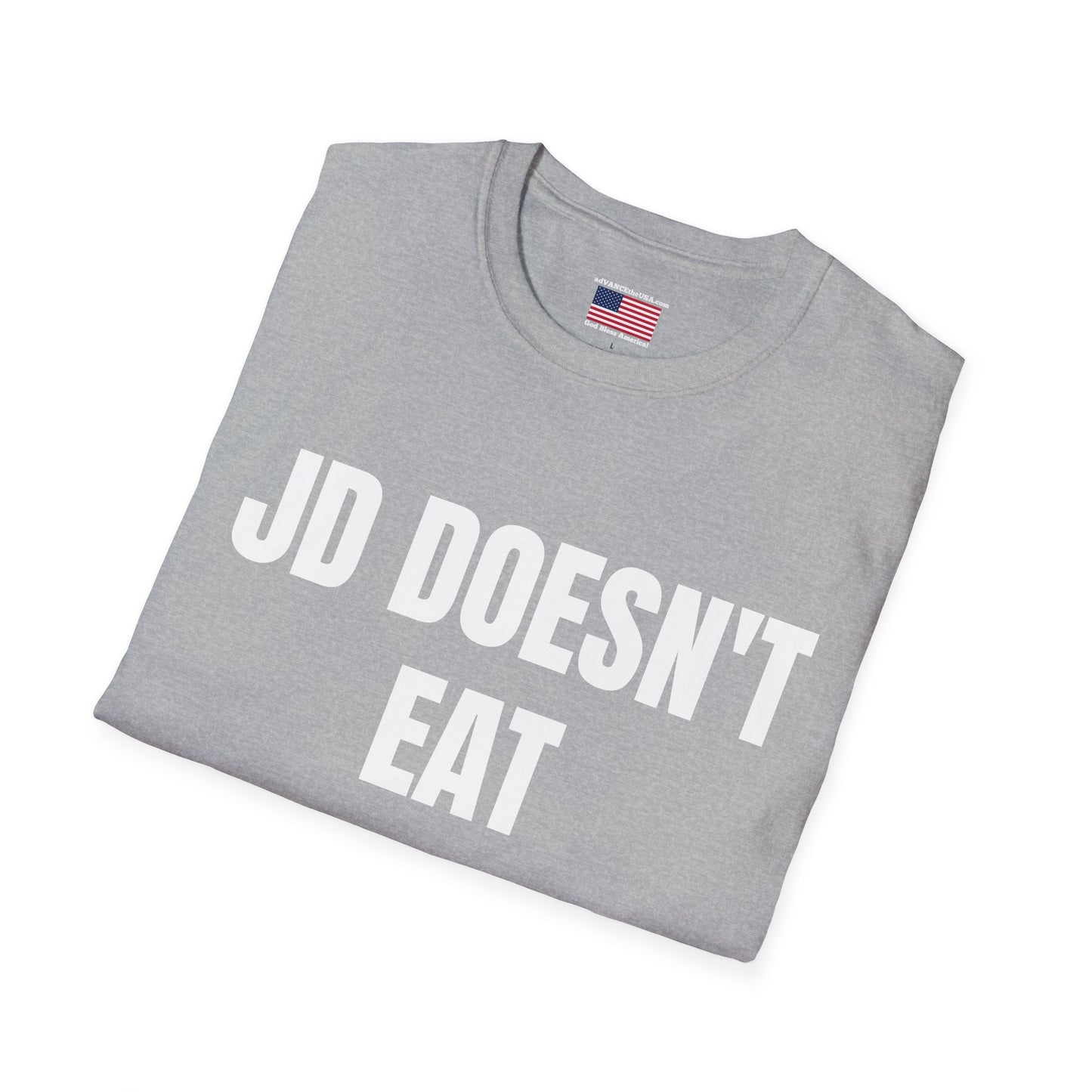 Political Campaign T-Shirt — “JD Doesn’t Eat Tide Pods” / Vance 2028 Back-Print