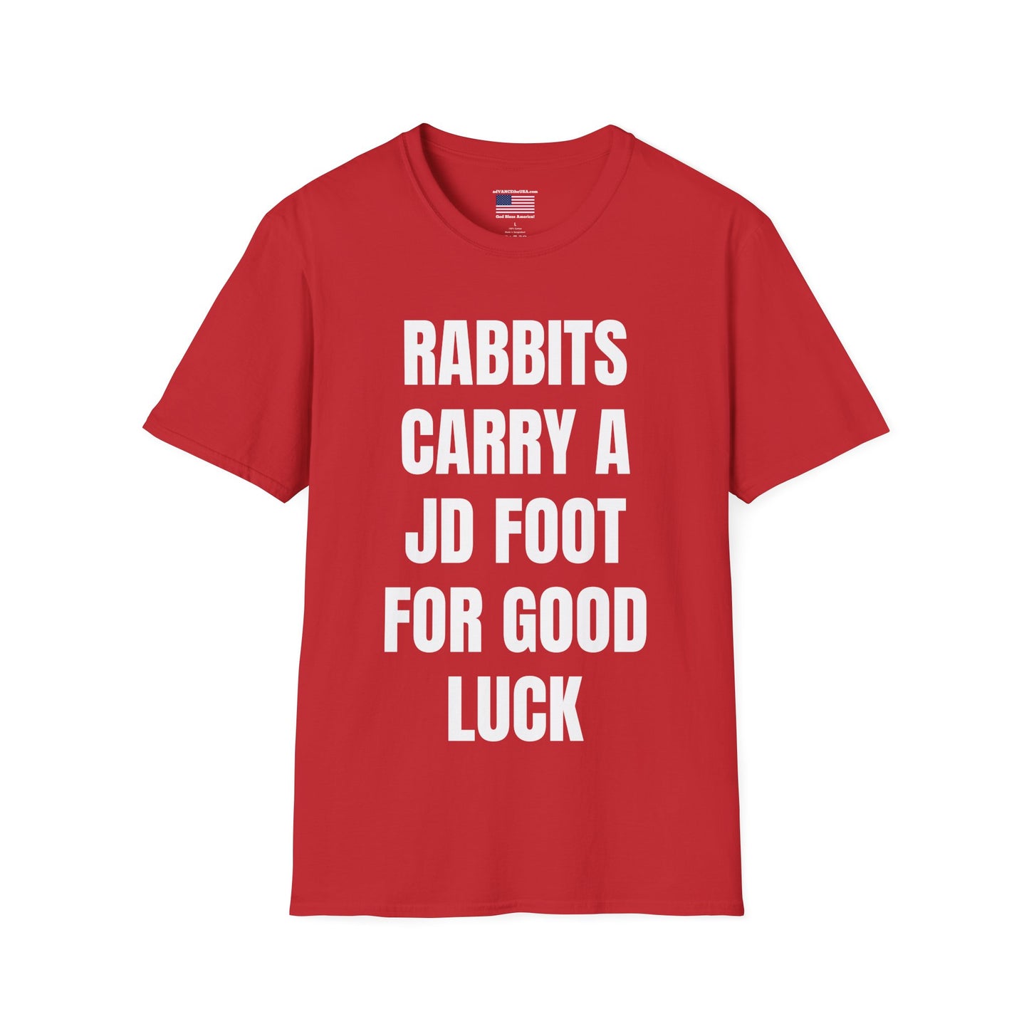 Vance 2028 Funny Political T‑Shirt — "Rabbits Carry a JD Foot for Good Luck" Graphic Tee